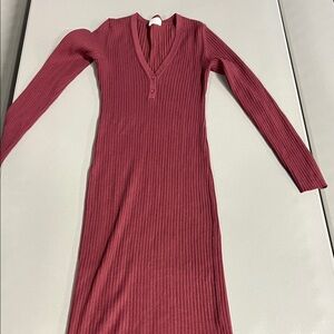 Wilfred Ribbed Long Sleeve Dress in Deep Red